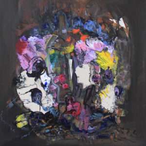 This painting by Metis is an explosion of color and emotion, where abstract shapes and dynamic flows create a sense of freedom and energy. The contrast between the bright tones and the soft background gives the work depth and mystery, inviting the viewer to discover personal stories within the poetic chaos of color.